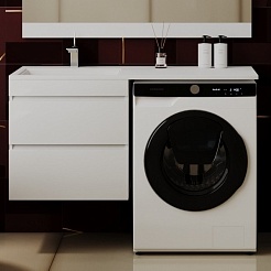 Style Line Мебель для ванной Даллас 120 Люкс L, белая PLUS подвесная – фотография-7